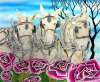 21St Century Art - Mules And Roses - Airbrush Color Pencil  Pen